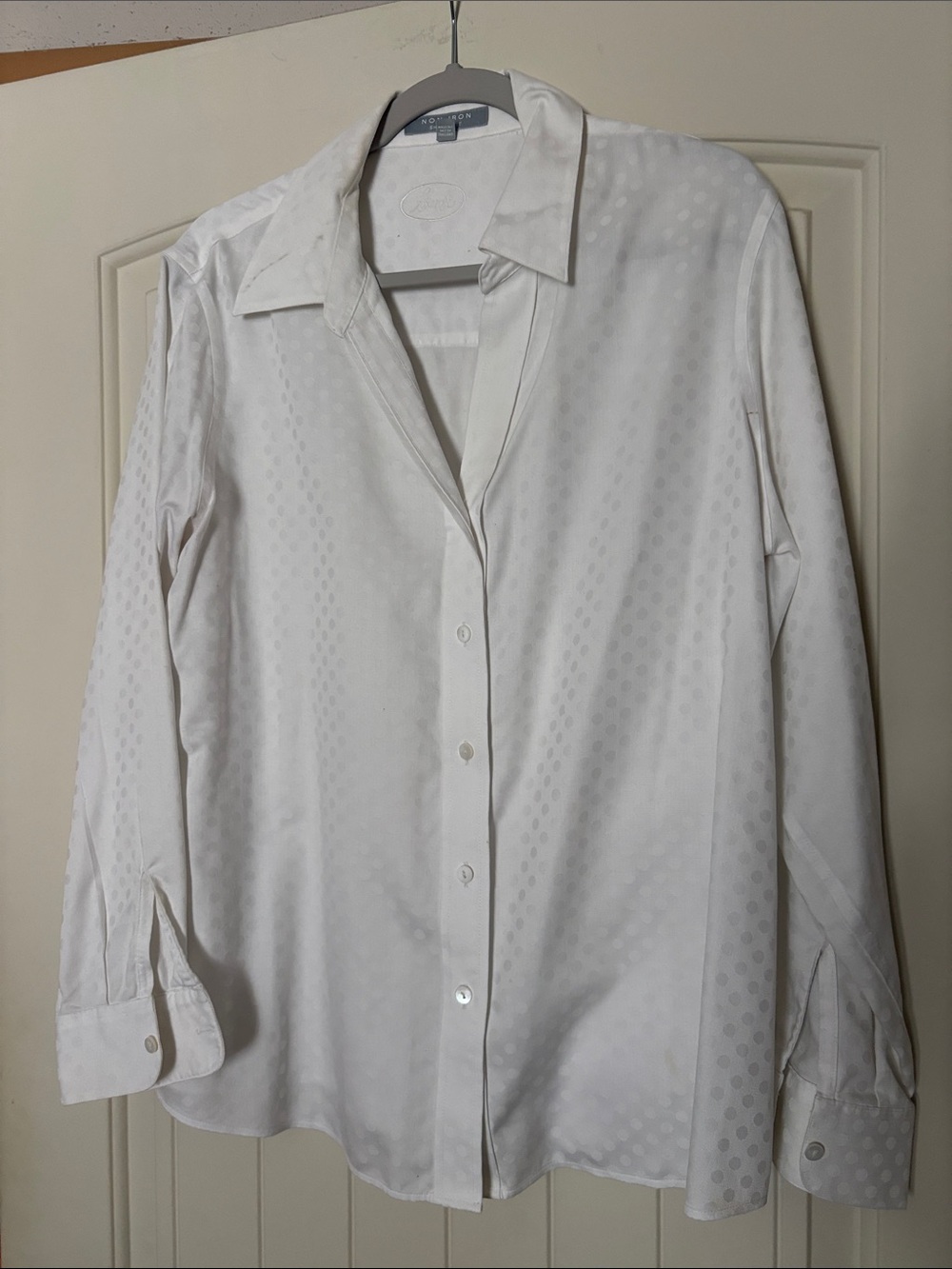 Foxcroft White Button-Down Shirt with Subtle Dot Jacquard